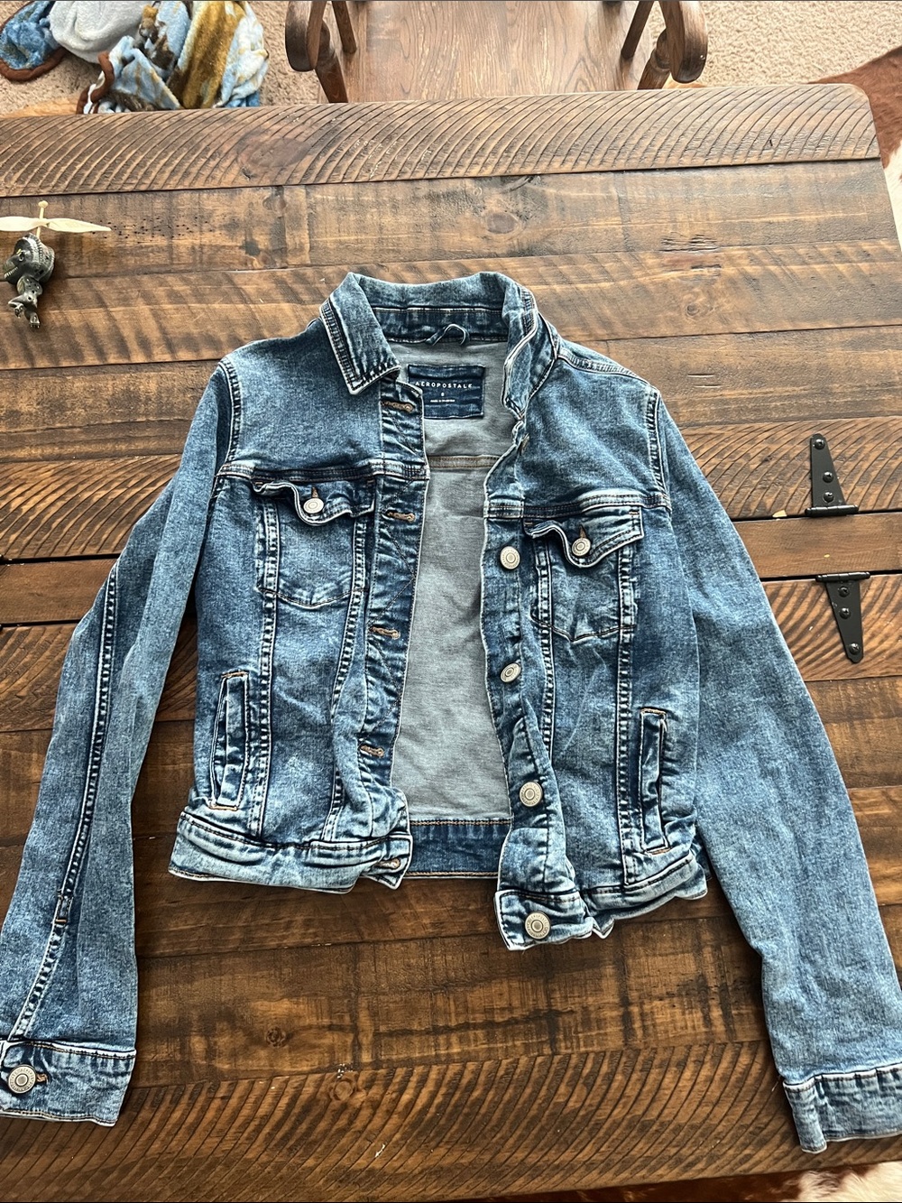 Aeropostale Distressed Medium Blue Denim Jacket